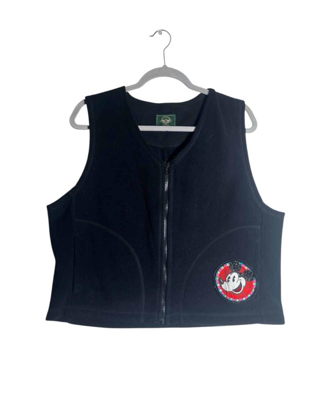 Vintage Mickey Mouse Zip Vest Black Cropped Embroidered Disney Y2K